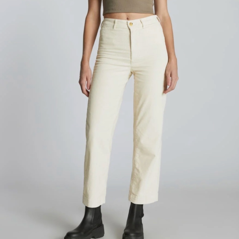 Everlane Corduroy Wide Leg High Rise Business Casual Neutral Pant Cream Size 14